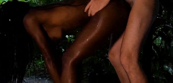  Fucking Hot Wet Ebony Milf In The Rain And Cumming Hard On Her Ass